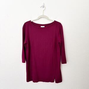 [J. Jill] Burgundy Maroon Ponte Knit 3/4 Sleeve Boat Neck Size Medium Petite MP